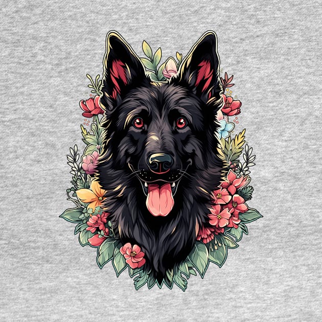 Black German Shepherd Dog Flowers by Psitta